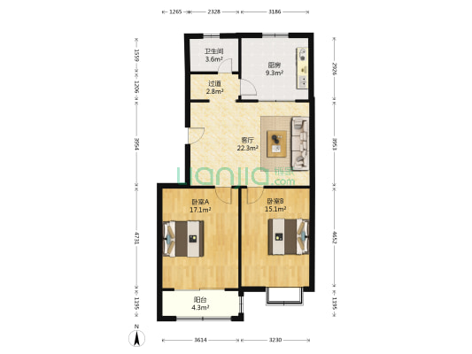 世豪华府小区 2室1厅1卫 93平方