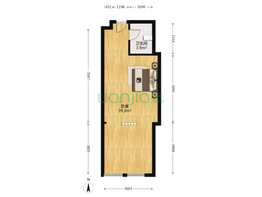万达2号写字楼 1室0厅1卫 61平方