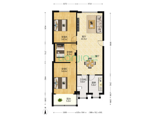 青山北路水利局宿舍(东湖区青山北路185号，65号，171号） 3室1厅1卫 118平方