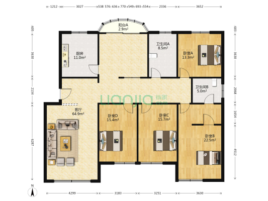 春晖路247号 4室1厅2卫 187平方