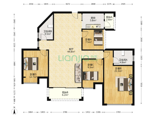 一品中央 4室1厅2卫 136平方