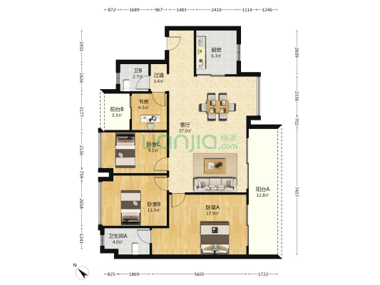 保利天汇五期 4室1厅2卫 130平方