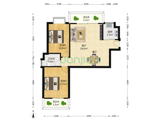 高铁阳光花园 2室1厅1卫 88平方
