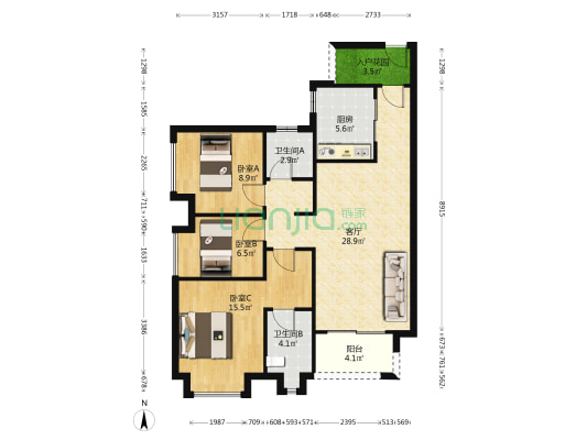 雅居乐清远雅郡 3室1厅2卫 96平方