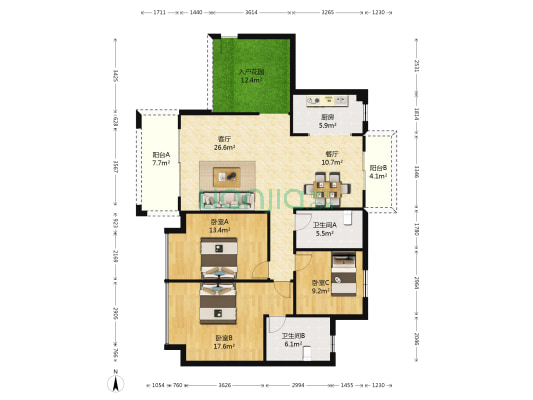 雍华庭 3室2厅2卫 132平方