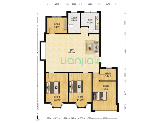 中桦家苑 4室1厅1卫 139平方