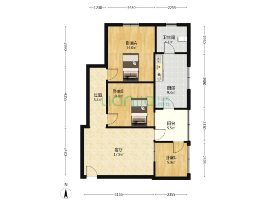 下角西路 3室1厅1卫 81平方