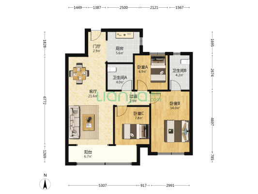 香樟台 3室1厅2卫 110平方