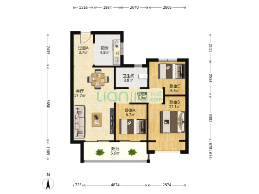 凤凰城凤雅苑 3室1厅1卫 91平方