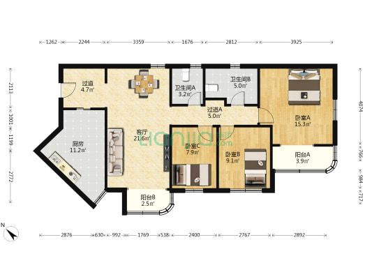海丽花园 3室1厅2卫 123平方