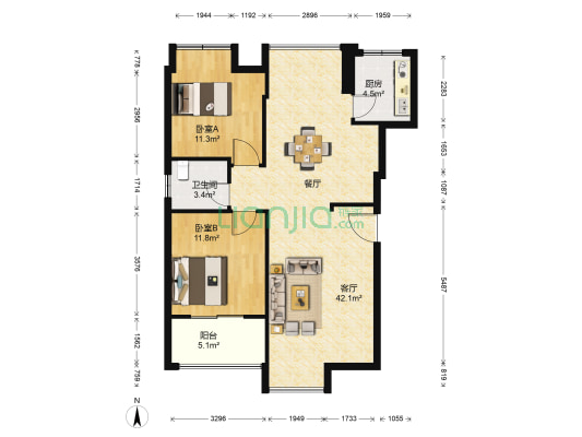 新领地公寓 2室1厅1卫 94平方