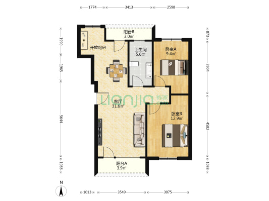 鑫兴紫郡 2室1厅1卫 86平方