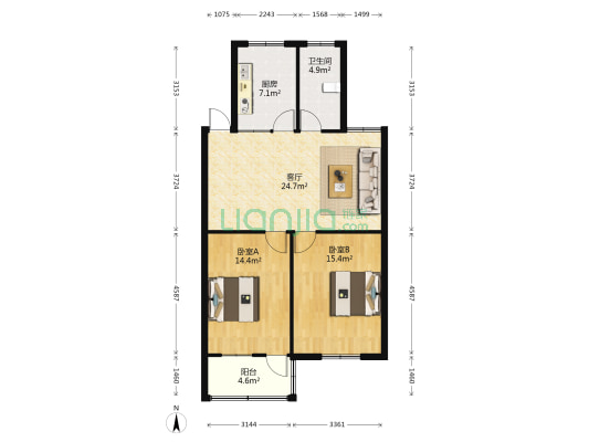 红建新村北区 2室1厅1卫 84平方