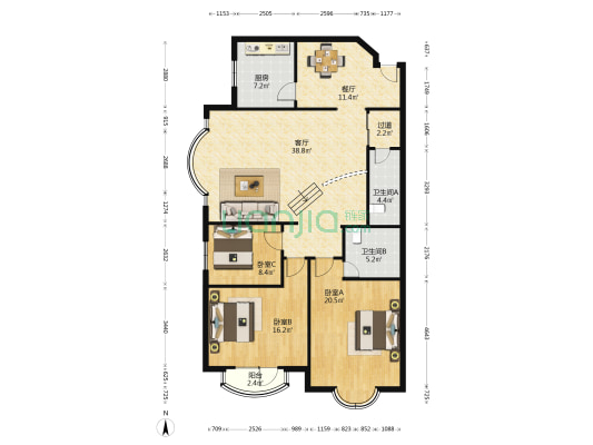 领秀e家 3室2厅2卫 148平方