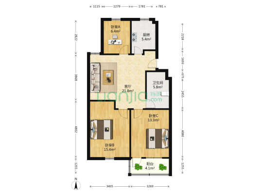 鼓楼小区 3室1厅1卫 87平方