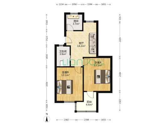 七古登市教委宿舍 2室1厅1卫 63平方