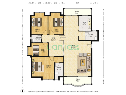 沁园 4室1厅3卫 164平方