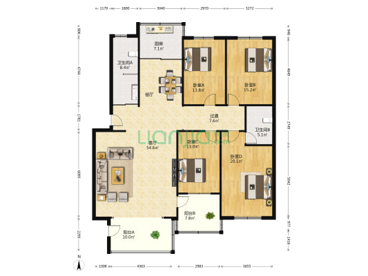 金苑小区 4室1厅2卫 180平方