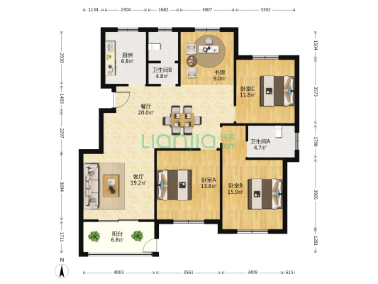 定海新村 4室2厅2卫 138平方