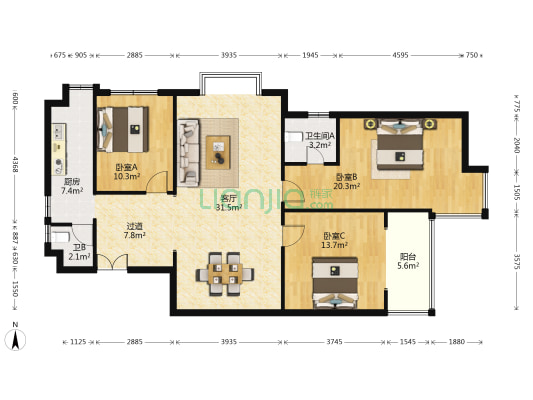 兴庆熙园 3室1厅2卫 137平方
