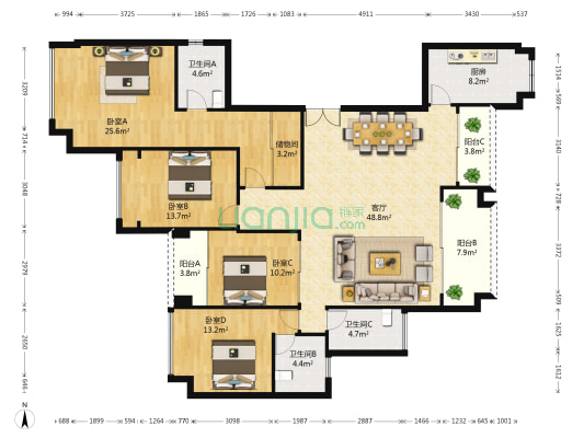 山语清晖 4室1厅3卫 176平方