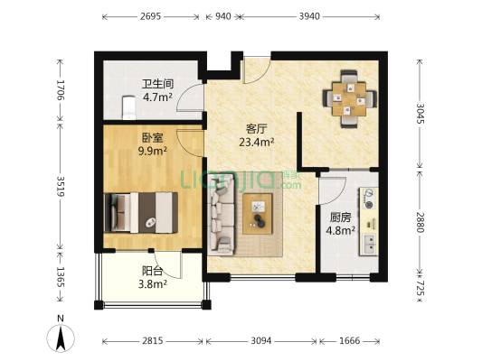 万锦民悦一期 1室1厅1卫 55平方