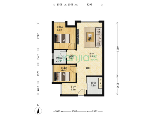 宁馨园 2室1厅1卫 58平方