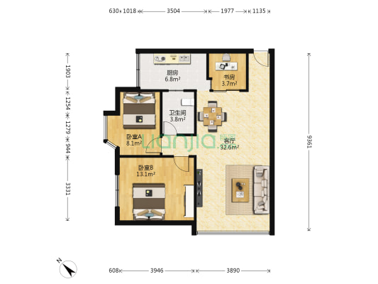 弘雅花园雅豪轩三期 3室1厅1卫 82平方