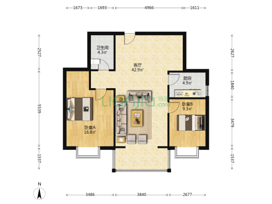 得一剑桥城 2室1厅1卫 109平方