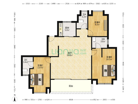 德远峰荟 3室1厅3卫 143平方