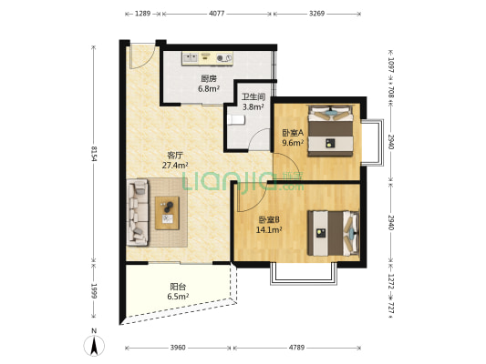 富麗華海御 2室1厅1卫 86平方