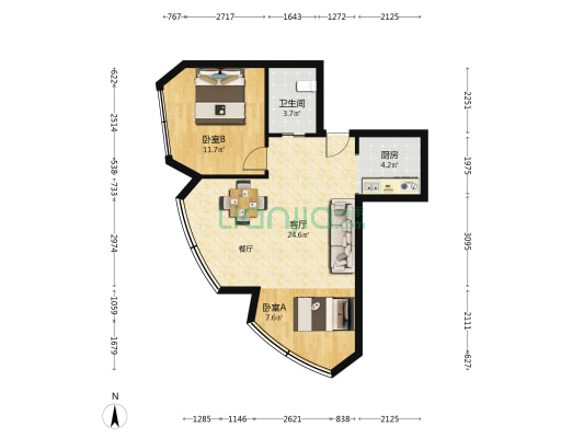 华山路748号 2室1厅1卫 68平方