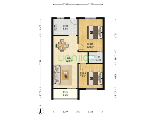 青年北路小区 2室1厅1卫 64平方