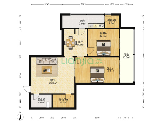 城乡档案馆 2室2厅1卫 96平方