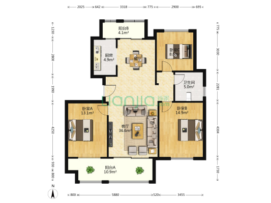 桃李春风 3室1厅1卫 117平方