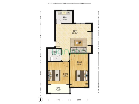 大山宝城东区 2室1厅1卫 85平方