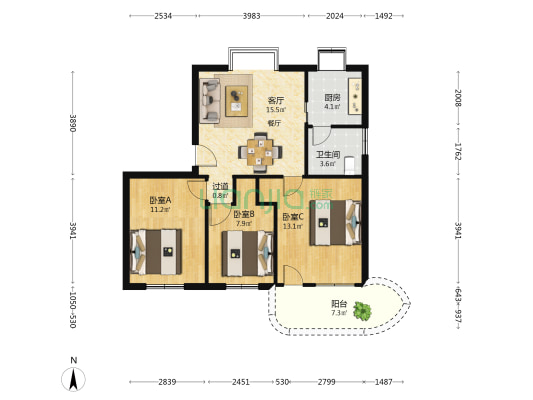 湖光路 3室1厅1卫 78平方