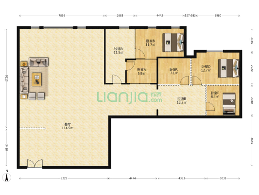金鑫国际 5室1厅0卫 266平方