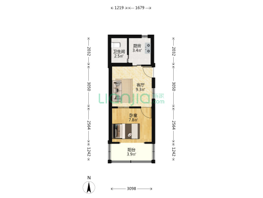 开明巷9-16号 1室1厅1卫 36平方
