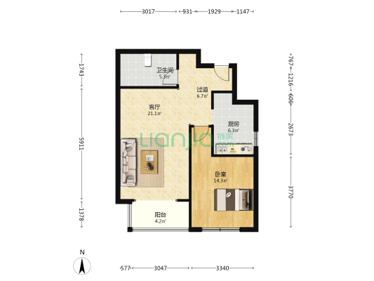 东方美庭 1室1厅1卫 79平方