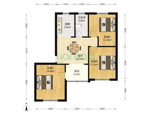 静安新城九区 3室1厅1卫 80平方