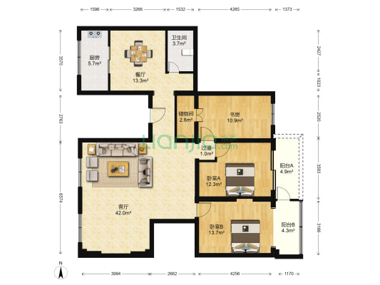怡心公寓 3室2厅1卫 150平方