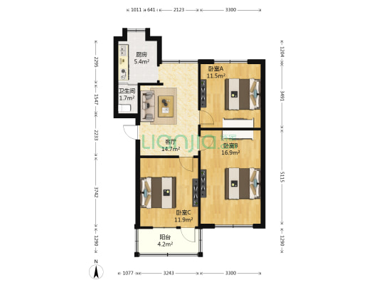 冶建第一测绘院宿舍 3室1厅1卫 78平方