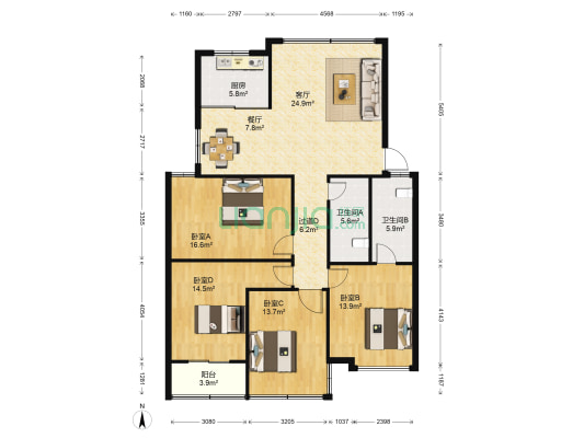 芙蓉花园 4室2厅2卫 138平方