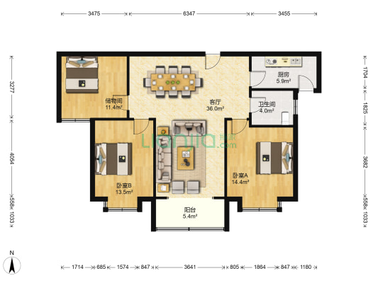 御华嘉苑 2室1厅1卫 117平方