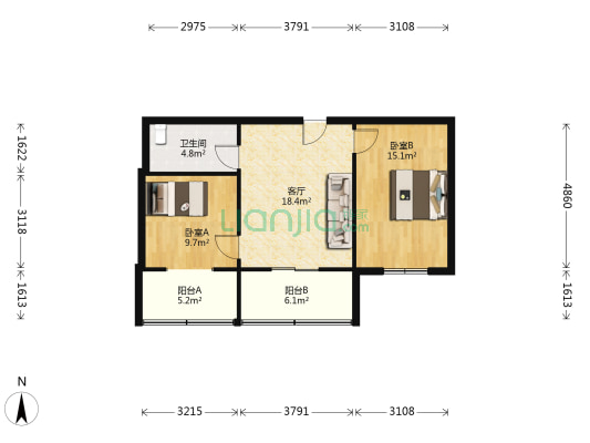 玉河街50号院 2室1厅1卫 75平方
