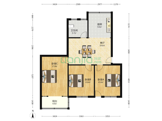 幸福一村东区 3室1厅1卫 96平方