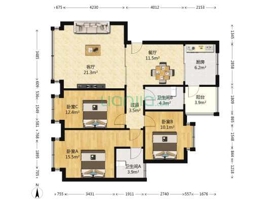 泰和花园(建设南路) 3室2厅2卫 108平方
