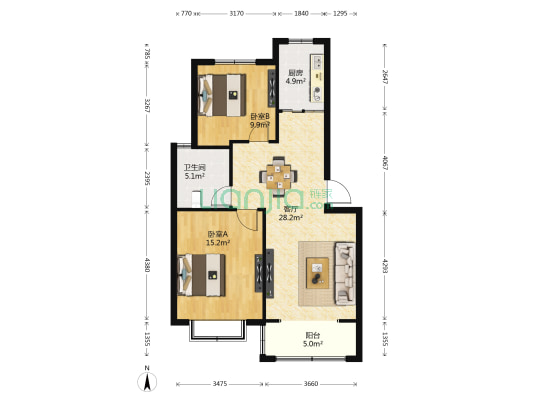 黄城花园东区 2室1厅1卫 84平方