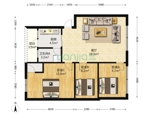民政局宿舍 3室1厅2卫 94平方